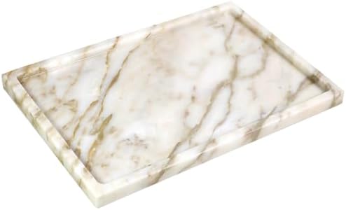100% Natural Marble Serving Tray Luxury Calaccata Viola Marble Storage Tray for Home Decor Stone Tray for Bathroom/Kitchen/Vanity/Dresser,Plate Holder for Tissues, Candles, Towel