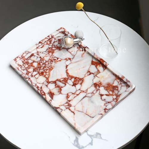 100% Natural Marble Serving Tray Luxury Calaccata Viola Marble Storage Tray for Home Decor Stone Tray for Bathroom/Kitchen/Vanity/Dresser,Plate Holder for Tissues, Candles, Towel