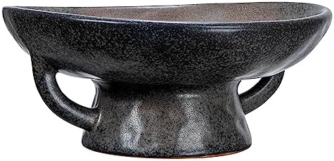 Creative Co-Op, Black Stoneware Bowl with Handle and Base, Reactive Glaze, 8" L x 8" W x 3.75" H