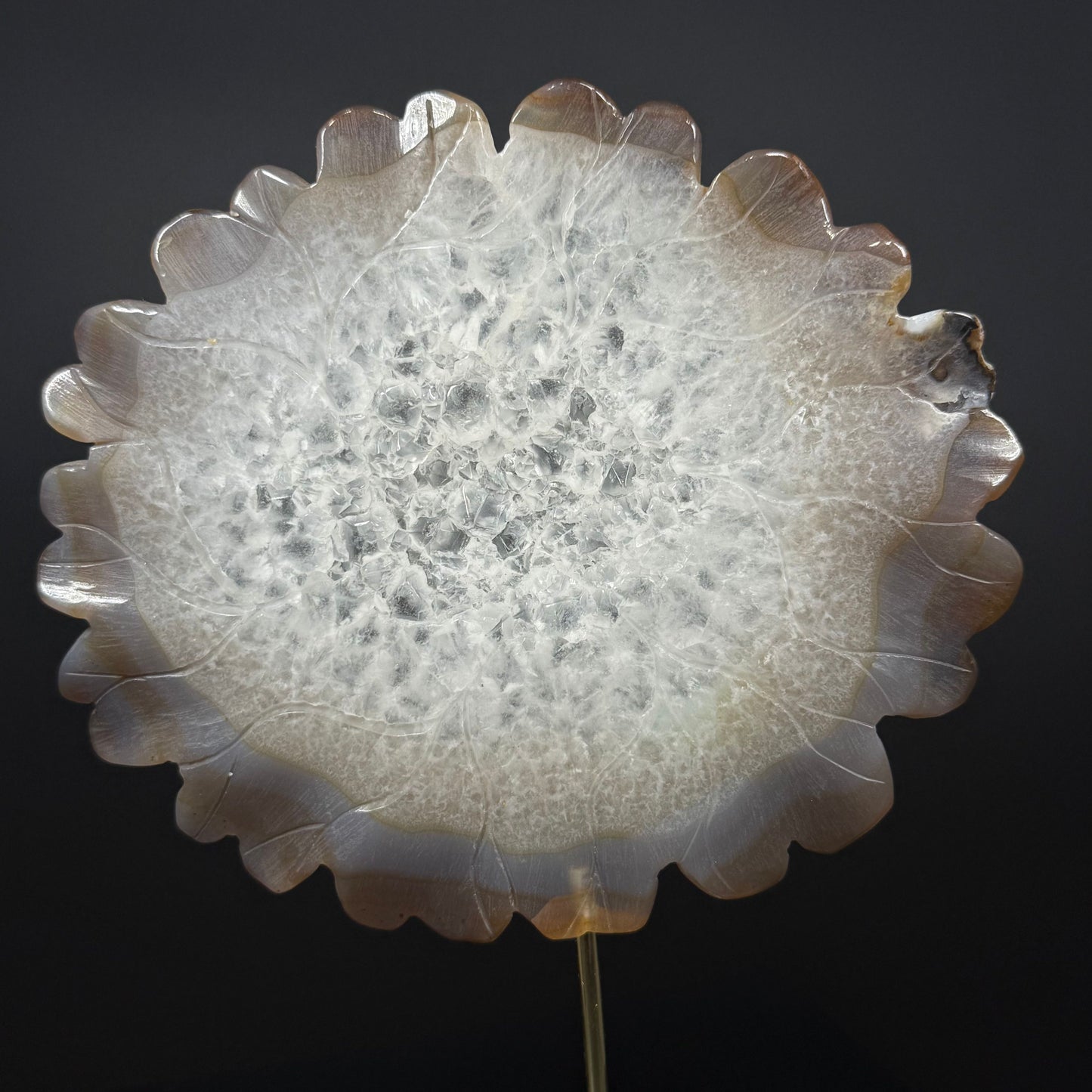Rare Carved Agate Slab with Druzy – 7” | 0.45 Kg